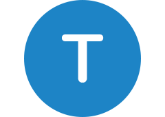 T in a blue circle