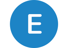 E in blue circle