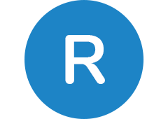 R in blue circle